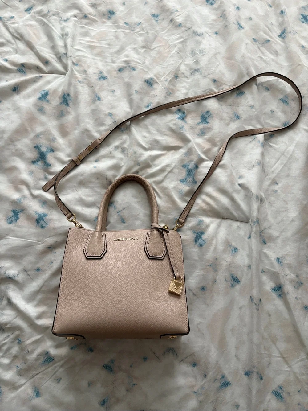 Michael Kors Beige/Taupe Pebbled Leather Crossbody Satchel with Gold Hardware